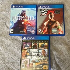 PS4 Game Bundle: Battlefield V, WWE 2K15, GTA V
